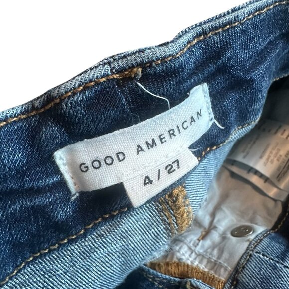 Good American Good Legs Dark Wash Skinny Jeans Raw Hem Stretch Size 4/27 Women's - Picture 6 of 12